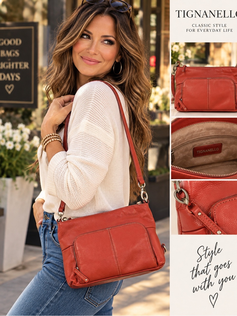 Tignanello Red Leather Crossbody Bag